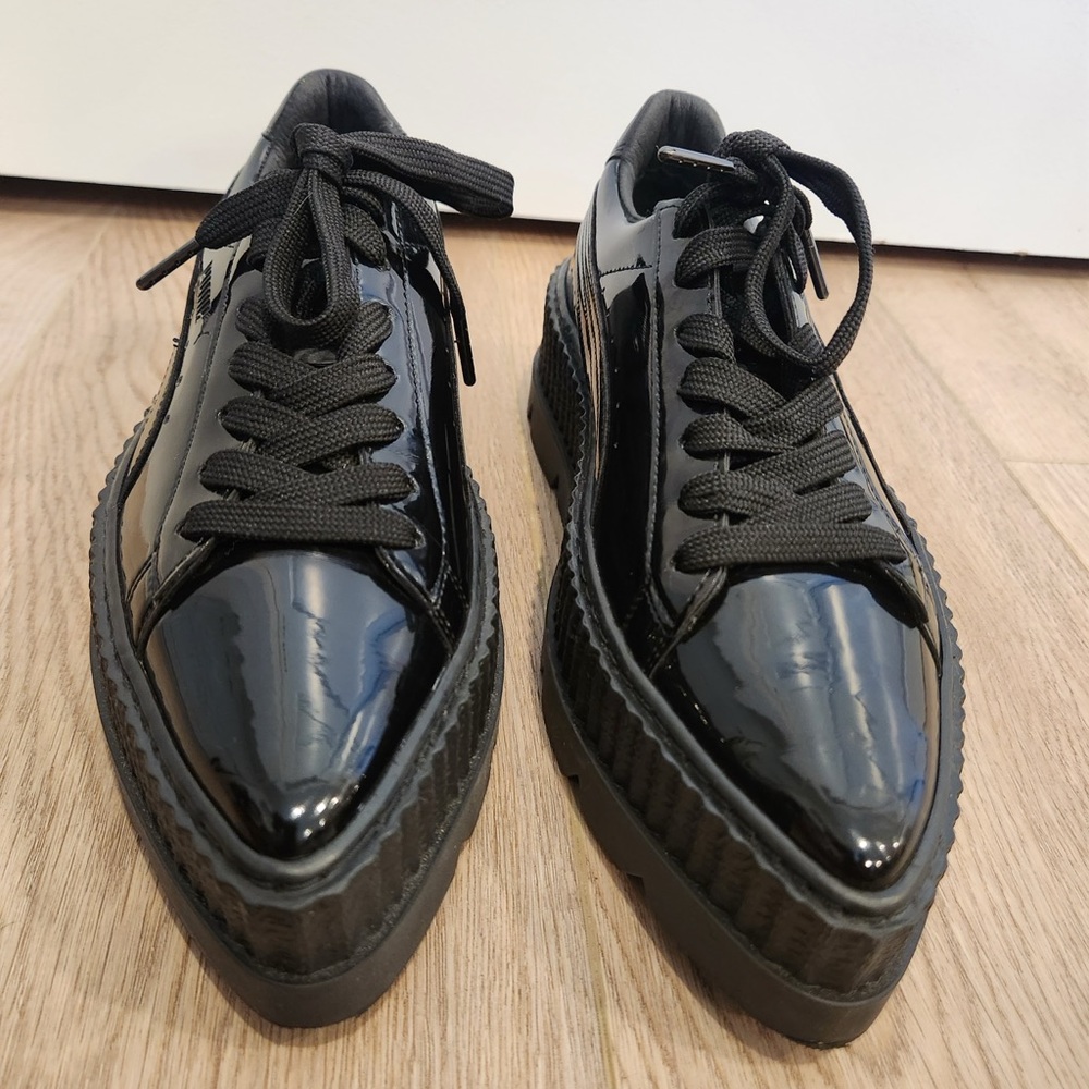 Puma Fenty by Rihanna Black Patent Leather Pointed Toe Creeper Sneakers
